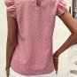 Pink Polka Dots Ruffle Flutter Sleeve Frilled Neck Blouse