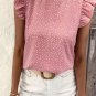 Pink Polka Dots Ruffle Flutter Sleeve Frilled Neck Blouse