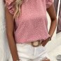 Pink Polka Dots Ruffle Flutter Sleeve Frilled Neck Blouse