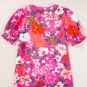 Rose Floral Printed Split V Neck Puff Sleeve Blouse