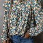 Sky Blue Floral Print Frilled Mock Neck Puff Sleeve Blouse