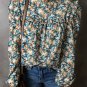 Sky Blue Floral Print Frilled Mock Neck Puff Sleeve Blouse