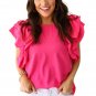 Rose Red Ruffled Sleeve Swiss Dot Blouse