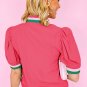 Carrot Colorful Trim V Neck Short Sleeve Blouse