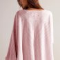 Light Pink Waffle V Neck Long Sleeve Drop Shoulder Loose Blouse