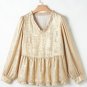 Gold Metallic Frilled V Neck Puff Sleeve Babydoll Blouse