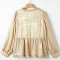 Gold Metallic Frilled V Neck Puff Sleeve Babydoll Blouse