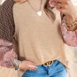 Jet Stream Mixed Print Raglan Sleeve Ribbed Knit Patchwork Blouse