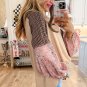 Jet Stream Mixed Print Raglan Sleeve Ribbed Knit Patchwork Blouse