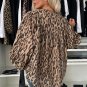 Light French Beige Oversized Leopard Print Balloon Sleeve Casual Shirt