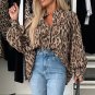 Light French Beige Oversized Leopard Print Balloon Sleeve Casual Shirt