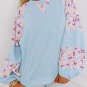 Beau Blue Textured Floral Patchwork Balloon Sleeve Blouse