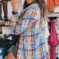Orange Plaid Print Loose Vintage Shirt