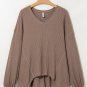 Coffee Waffle V Neck Long Sleeve Drop Shoulder Loose Blouse
