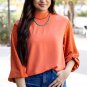Russet Orange Swiss Dot Balloon Sleeve Loose Blouse