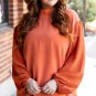 Russet Orange Swiss Dot Balloon Sleeve Loose Blouse
