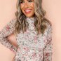 Pink Floral Long Sleeve High Neck Sheath Mesh Blouse