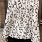 Khaki Leopard Print Split Neck Balloon Sleeve Blouse
