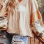 Polka Dot Puff Sleeve Patchwork V Neck Loose Blouse
