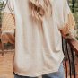 Polka Dot Puff Sleeve Patchwork V Neck Loose Blouse