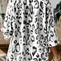 Black Leopard Print Ruched V Neck 3/4 Sleeve Blouse