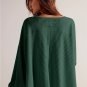Blackish Green Waffle V Neck Long Sleeve Drop Shoulder Loose Blouse