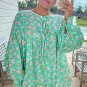 Green Abstract Printed Lace Up Lantern Sleeve Babydoll Blouse