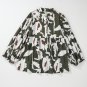 Four Leaf Clover Abstract Floral Print Puff Sleeve Half Button Blouse