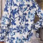 Sky Blue Floral Print Notched Neck Elegant Blouse