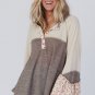 Goat Colorblock Floral Patchwork Flared Sleeve Buttons Henley Top
