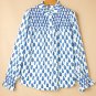Sky Blue Boho Floral Printed Lantern Sleeve Frilled Neck Shirred Shirt