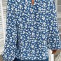 Blue Ditsy Floral Print Lantern Sleeve Blouse