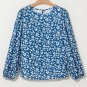 Blue Ditsy Floral Print Lantern Sleeve Blouse