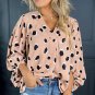 Khaki Classic Leopard V Neck Bracelet Sleeve Blouse