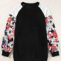 Black Floral Patchwork Long Sleeve Ribbed Blouse