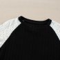 Black Floral Patchwork Long Sleeve Ribbed Blouse