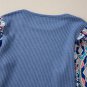Ashleigh Blue Ruffled Floral Sleeve Patchwork Waffle Knit O Neck Blouse