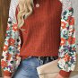 Cinnamon Floral Patchwork Long Sleeve Ribbed Blouse