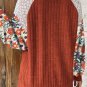 Cinnamon Floral Patchwork Long Sleeve Ribbed Blouse