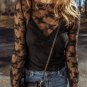 Black Lace Mesh Crochet Splicing Slim Fit Long Sleeve Blouse