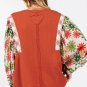Desert Gold Floral Puff Sleeve Patchwork Round Neck Blouse