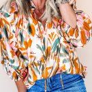 Yellow Abstract Print Drawstring Frilled V Neck 3/4 Sleeve Blouse