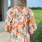 Yellow Abstract Print Drawstring Frilled V Neck 3/4 Sleeve Blouse