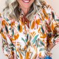 Yellow Abstract Print Drawstring Frilled V Neck 3/4 Sleeve Blouse