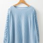 Mist Blue Corded Frilly Puff Sleeve Round Neck Blouse
