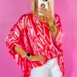 Red Abstract Print V Neck Batwing Sleeve Oversized Blouse