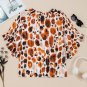 Brown Metallic Pleated Abstract Printed Ruffled 3/4 Sleeve Blouse