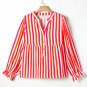 Orange Stripe Balloon Sleeve Notched V Neck Buttoned Front Blouse