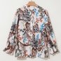 White Floral Print Balloon Sleeves Button Up Loose Casual Shirt