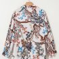 White Floral Print Balloon Sleeves Button Up Loose Casual Shirt